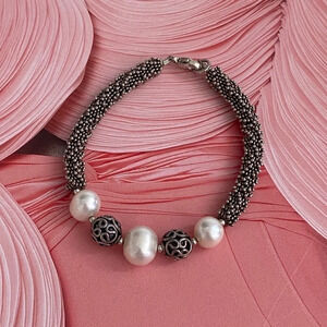 Pearl Silver Beaded Bracelet